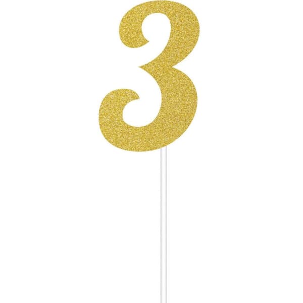 Creative Converting Glitter 3 Cake Topper Gold One Size