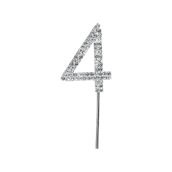 Apac Rhinestone 4th Birthday Cake Topper Silver/Clear One Size