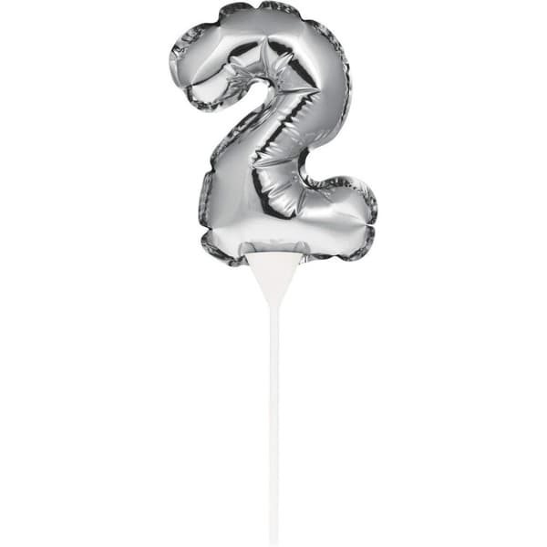 Creative Converting Number 2 Self-Inflating Balloon Cake Topper Silver One Size