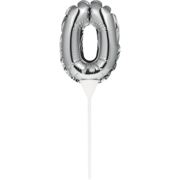 Creative Party Number 0 Balloon Inflatable Cake Topper Silver Mini