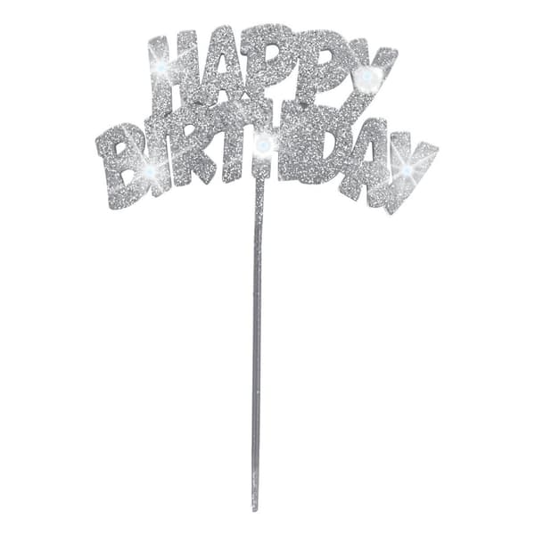 Unique Party Flashing Happy Birthday Cake Topper Silver One Size