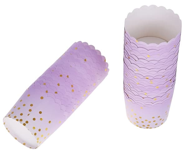 Paperikupit, muffinivuoat, violetit, kultaiset pisteet, 60xk55 mm/50 kpl.