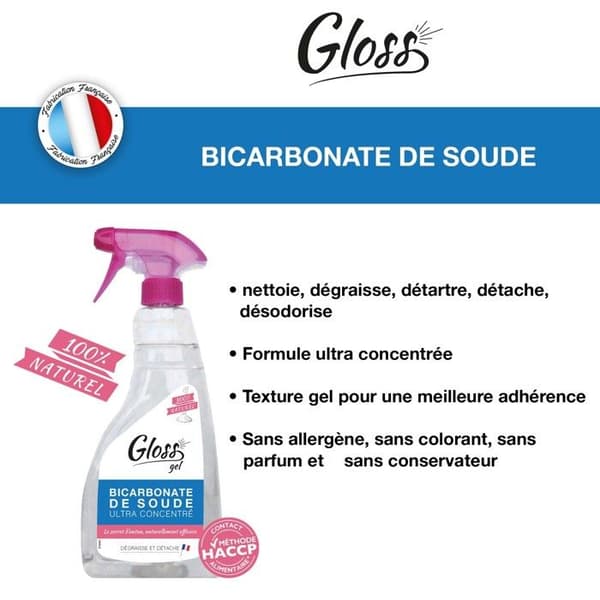 GLANS - Bakpulvergelé - Rengör, avfettar och fläckar - Ultrakoncentrerad - Naturlig formel - 750ml - Fransk tillverkning