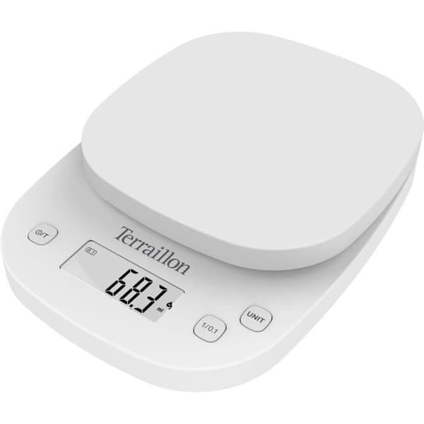 TERRAILLON 14526 - Elektronisk precisions kulinarisk skala - 2kg - LCD -skärm - 13x12.5x1.2 - Tarafunktion - Vit