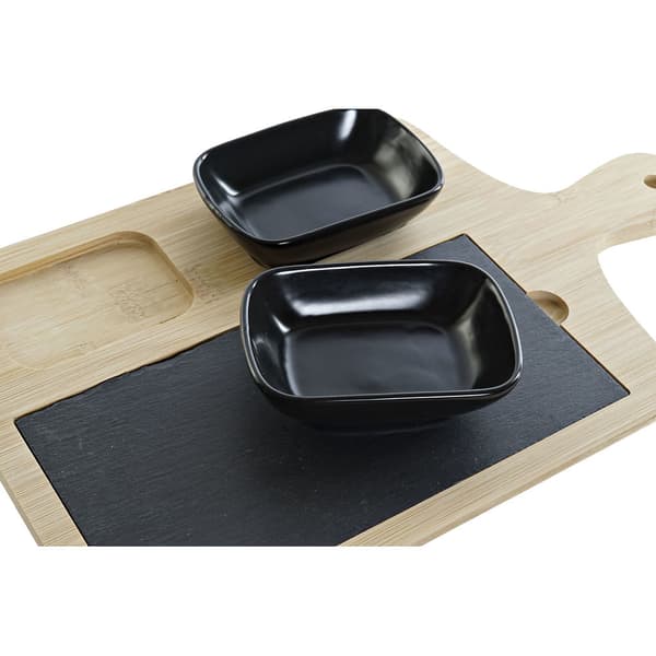 Forrettsett DKD Home Decor Svart Naturell Bambus Plast Steintøy Brett Cottage 33 x 19,7 x 3,5 cm (4 pcs)