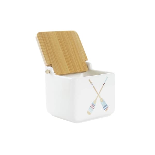Saltkar med lock DKD Home Decor Havsblå Multicolour Bambu Dolomite 12,5 x 12,5 x 11,5 cm