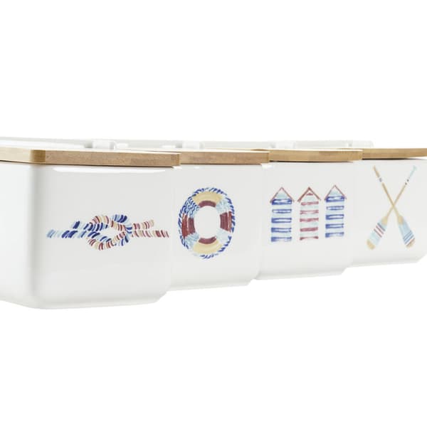 Saltkar med lock DKD Home Decor Havsblå Multicolour Bambu Dolomite 12,5 x 12,5 x 11,5 cm