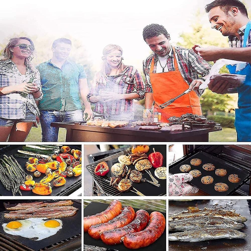 Bbq Grill Mat Set Of 5 40x33cm Teflon Grill Mats Gas Grill Grill Mats Grill Plate 100% Non-stick Pfoa-free For Up To 260c/500