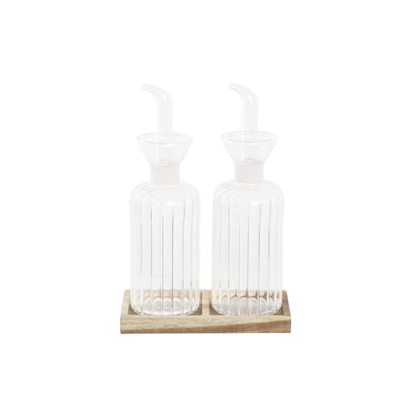 Olje- og eddiksett DKD Home Decor 250 ml 14 x 7,5 x 21 cm Naturell Gjennomsiktig Akasia Borosilikatglass