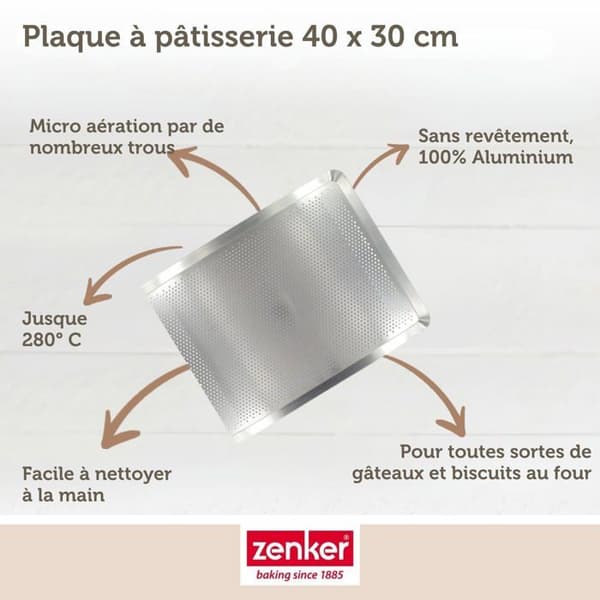 Perforerad bakplåt 40 x 30 cm i aluminium 18/10 Zenker Special Cooking