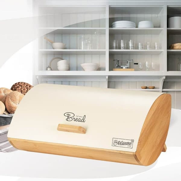 Brødkurv Feel Maestro MR-1775-IVORY Elfenben Træ Metal Bambus 25 x 13,3 x 36,5 cm
