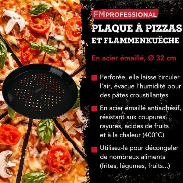 Rund perforerad pizzaplåt för ugn och grill 32 cm FM Professional Barbecue