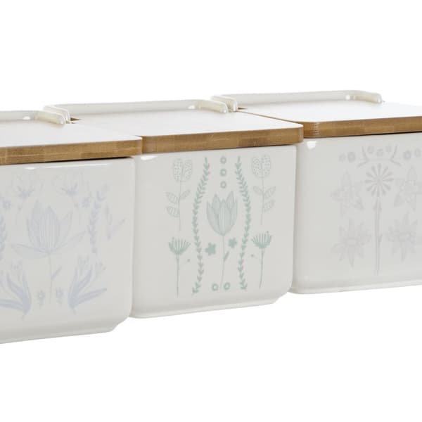 Saltkar med lock DKD Home Decor Blå Vit Grön Lila Bambu Scandi 750 ml 14 x 12,5 x 12 cm (3 antal)