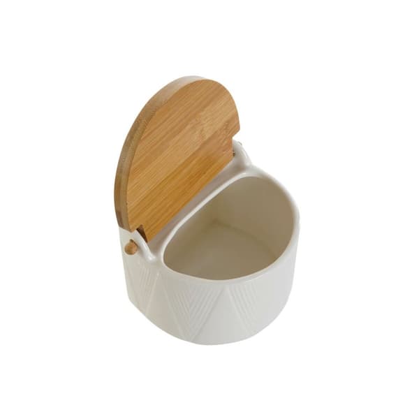 Saltbøsse med Lokk DKD Home Decor Hvit Naturell Bambus Porselen 12 x 10 x 11 cm