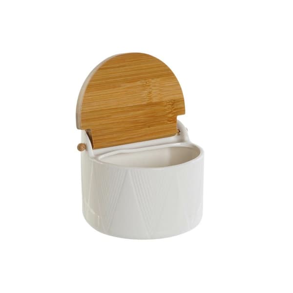 Saltbøsse med Lokk DKD Home Decor Hvit Naturell Bambus Porselen 12 x 10 x 11 cm