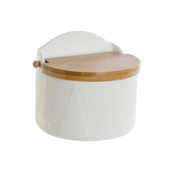 Saltbøsse med Lokk DKD Home Decor Hvit Naturell Bambus Porselen 12 x 10 x 11 cm