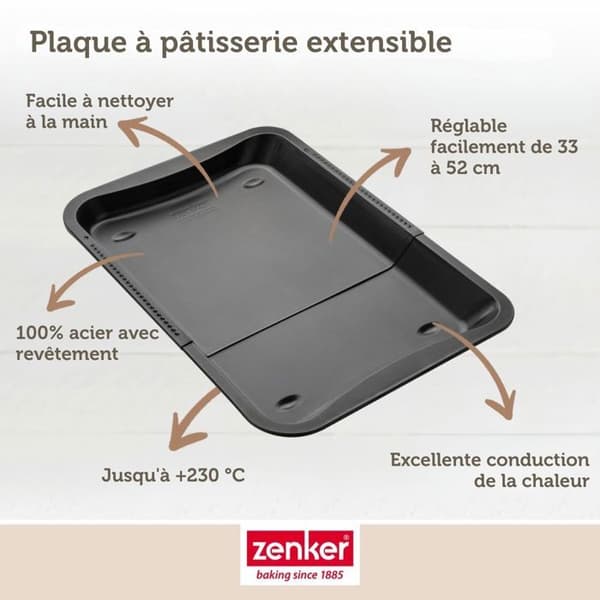 Universell ugnsplåt - Zenker - 3481 - Justerbara dimensioner 37,5-52 cm - Stål - Non-stick