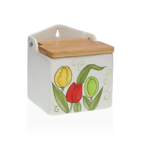 Saltkar med lock Versa Keramik Bambu Dolomite Tulpan 10 x 12,5 x 11 cm