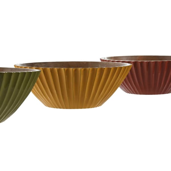 Salatbolle Home ESPRIT Gul Grønn Koral Treverk av mangotre 30 x 30 x 12 cm (3 enheter)