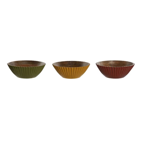 Salatbolle Home ESPRIT Gul Grønn Koral Treverk av mangotre 30 x 30 x 12 cm (3 enheter)