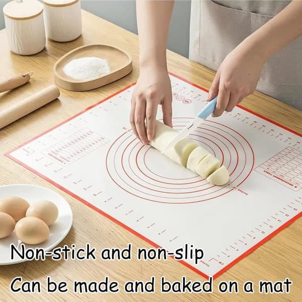 Bagning Mad Silikone Dejmåtte Genanvendelig Non-stick med Målemarkør - 60 x 40 cm, Sort/Rød