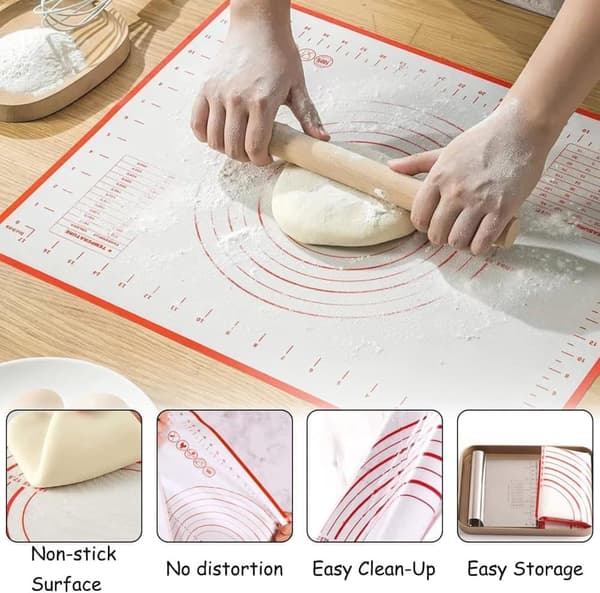 Bagning Mad Silikone Dejmåtte Genanvendelig Non-stick med Målemarkør - 60 x 40 cm, Sort/Rød