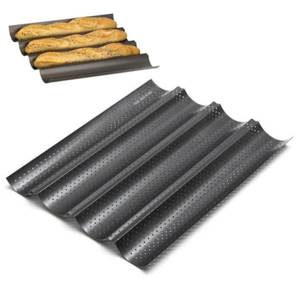 TD® Bakform Baguette Franska Bröd Anti Stickning Vågform Svart Non Stick Professionellt giftfritt stanssystem