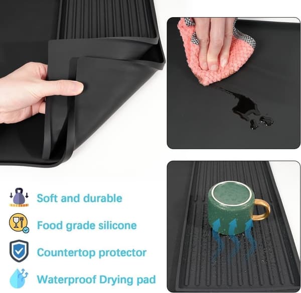 Stor Silikonemåtte 2-i-1 Kaffemåtte med Bestiktørremåtte - 61×40.5 cm