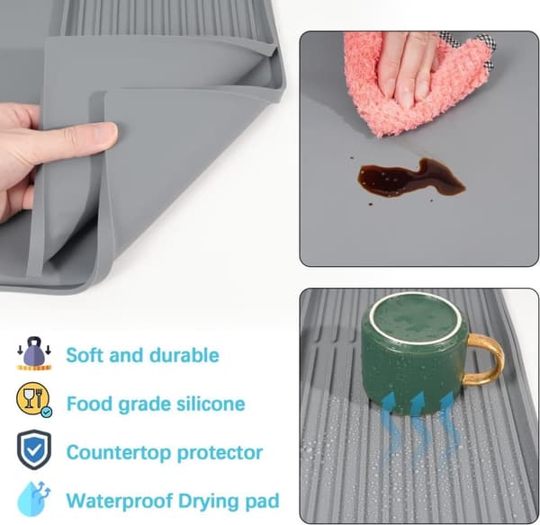 Stor Silikonemåtte 2-i-1 Kaffemåtte med Bestiktørremåtte - 61×40.5 cm