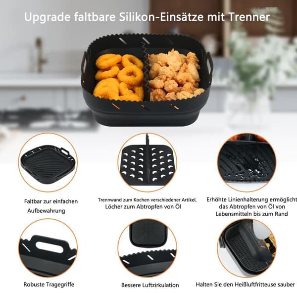Silikoneform til Air Fryer, Air Fryer tilbehør, Bageplade med adskillelsesmåtte, Anti-Stick bageplade
