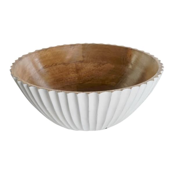 Salladsskål DKD Home Decor Vit Naturell Mangoträ 30 x 30 x 12 cm