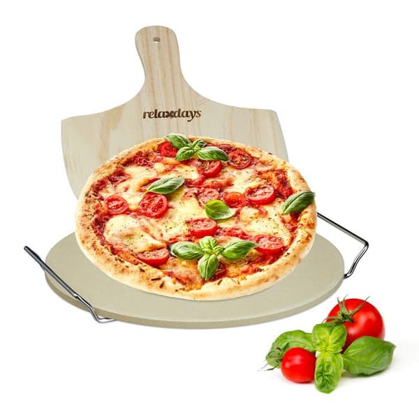 Relaxdays Pizza- och Flammkuchenpiet, rund, spade, för ugnen, H x L x P: 4 x 32 x 32 cm, natur