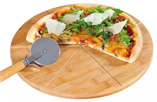 Pizzabræt + spatel + kniv BAMBUS-fad