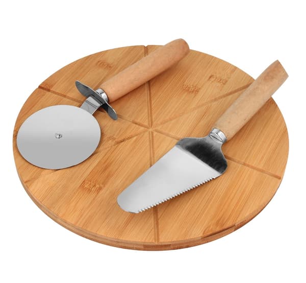 Pizzabræt + spatel + kniv BAMBUS-fad