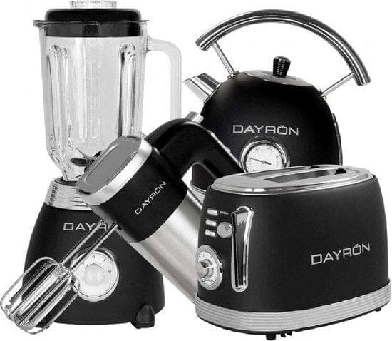 Dayon Food Processor Set-4-Piece Kitchen Set-Blender-Hand Blender-Toaster-Kettle-Black, Chrome