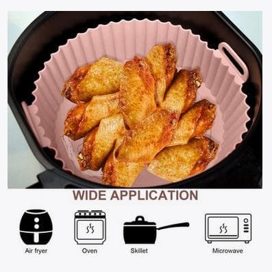 Pink Round Silikoneskål til Air Fryer 16,5x19,5 cm