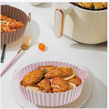 Pink Round Silikoneskål til Air Fryer 16,5x19,5 cm