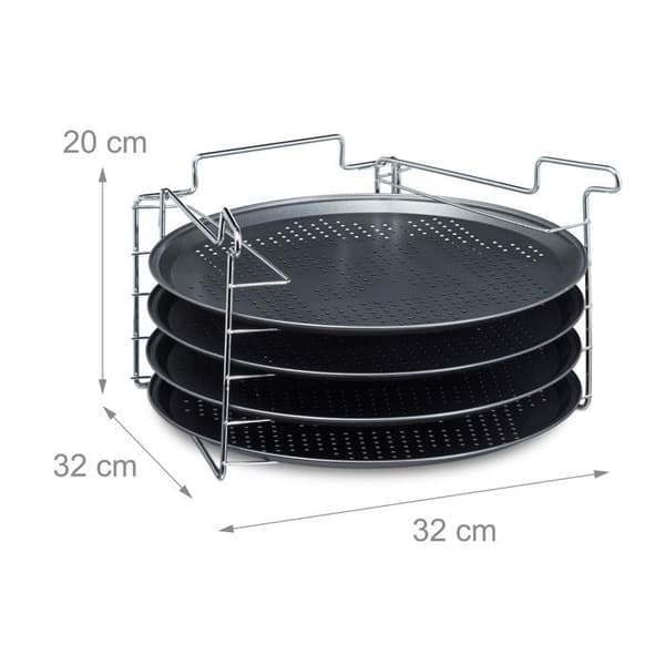 Relaxdays Bakplåtar, set om 4, stöd, HxLxP: 20 x 32 x 32 cm med perforering, non-stick, antracit.