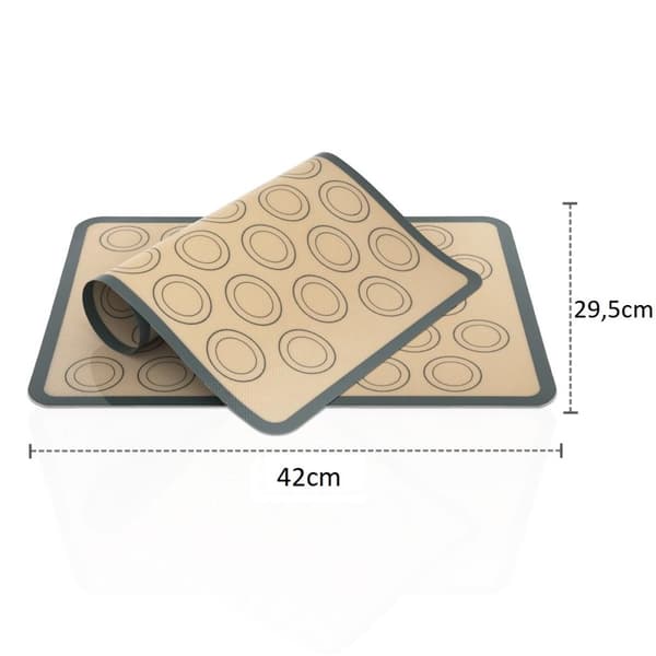 2x Backmattor för macarons i gråbrun med 42 x 29,5 cm storlek - bakmatta köksredskap bakplåtspapper degkavel återanvändbar