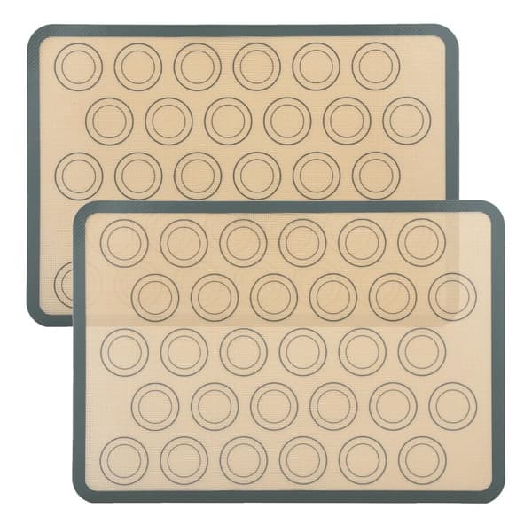 2x Backmattor för macarons i gråbrun med 42 x 29,5 cm storlek - bakmatta köksredskap bakplåtspapper degkavel återanvändbar