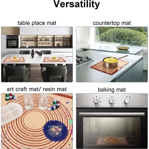 Extra stor halkfri silikonbakelsematta med mått 71 × 51 cm för bakmatta, placering/fondant (röd)