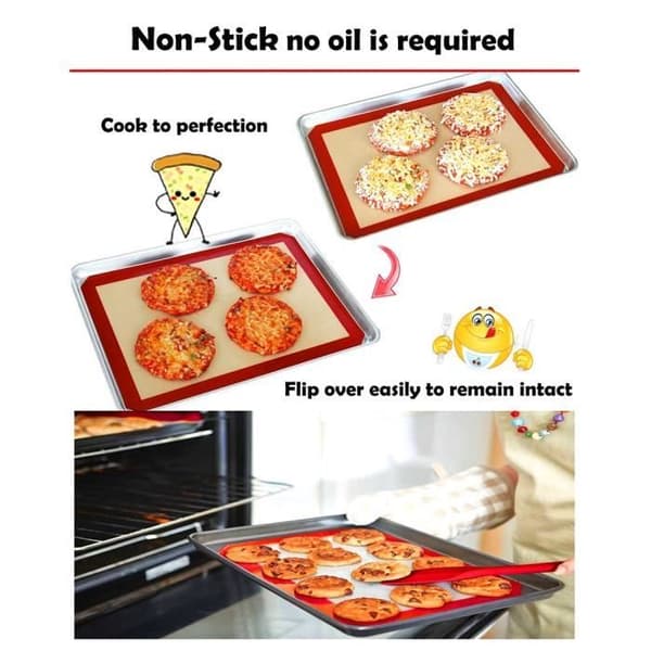 2st silikonbakmatta 42 x 29,5cm, hälsosam silikonbakmatta för non-stick och återanvändbar silikonugn,