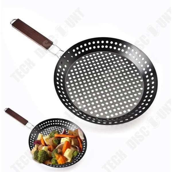 TD® Koreanskt Utomhus BBQ Verktyg Kök Hushållshopfällbart trähandtag Runt Non-Stick BBQ Pan - Ø 32cm
