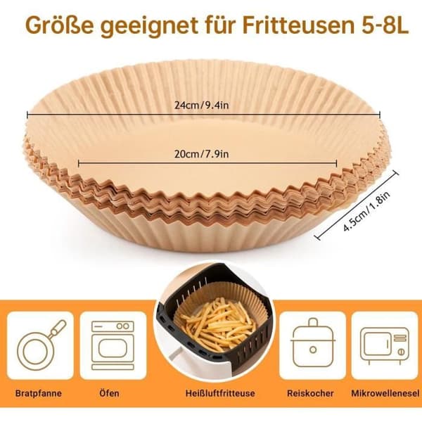 Air Fryer Pappersark 120 st, Luftfritös Bakpapper, Luftfritös Pergamentpapper, Rundt Papper för Luftfritös