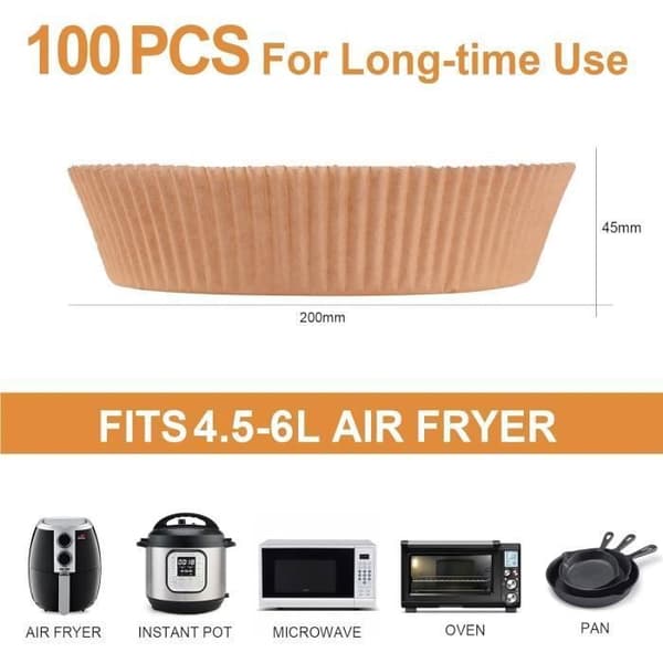 100 Stycken Papperspapper för Air Fryer, 20 cm Rund Bakpapper Liner, BPA-fri, Tillbehör för Fritös, Stekpanna