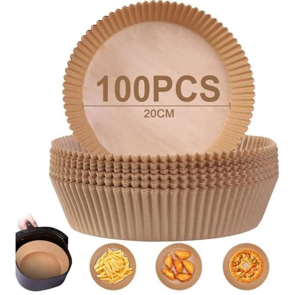 100 Stycken Papperspapper för Air Fryer, 20 cm Rund Bakpapper Liner, BPA-fri, Tillbehör för Fritös, Stekpanna