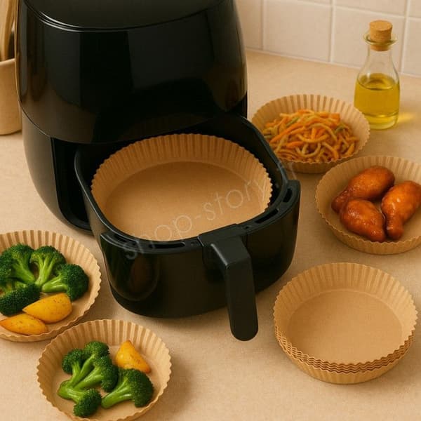 Lot 50 Rundt Bakpapper för Air Fryer Diameter 20 cm Non-stick Engångs och Klara att Använda