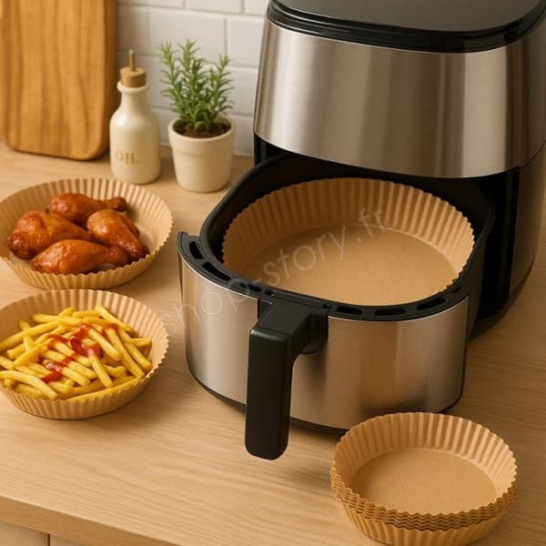 Lot 50 Rundt Bakpapper för Air Fryer Diameter 20 cm Non-stick Engångs och Klara att Använda
