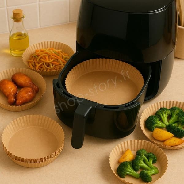 Lot 50 Rundt Bakpapper för Air Fryer Diameter 20 cm Non-stick Engångs och Klara att Använda