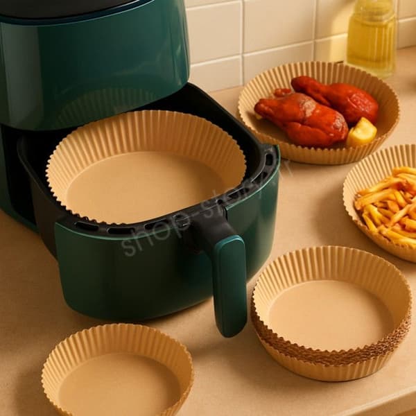 Lot 50 Rundt Bakpapper för Air Fryer Diameter 20 cm Non-stick Engångs och Klara att Använda